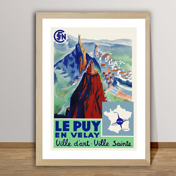 Affiche de voyage vintage Le Puy en Velay France - Affiche papier ou impression sur toile / Idée cadeau