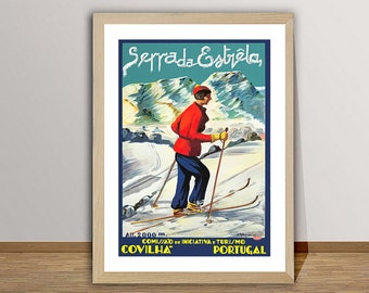 Serra da Estrêla, Portugal  Vintage Travel Poster -  Retro Ski Poster / Gift Idea / Wall Decor