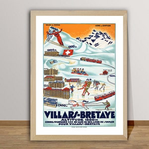 Villars Bretaye, Suisse Vintage Ski Poster - Ski Lovers, Travel Suisse, Wall Decor