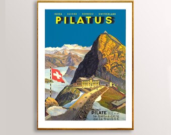 Pilatus Mont Pilate, Switzerland  Vintage Travel Poster -  Poster Paper or Canvas Print / Gift Idea / Wall Decor