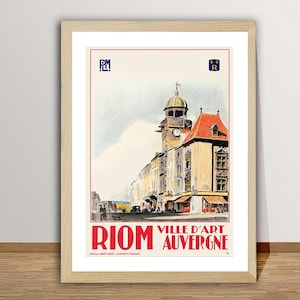 Riom Ville d'Art Auvergne, Frankreich Vintage Reiseplakat - Retro Riom Poster / Geschenkidee / Wanddekor