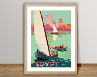 Egipt – plakat podróżniczy w stylu vintage: wydruk artystyczny giclee