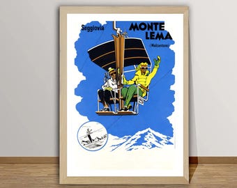 Monte Lema (Malcantone)  Vintage Travel Poster: Retro Seggiovia Ski Print