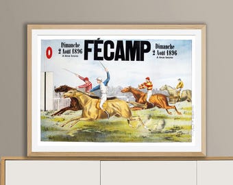 Póster vintage de carreras de caballos de Fécamp: decoración de viajes a Francia