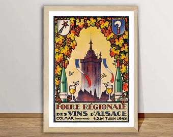 Alsace Wine Advertisement Art Print: Vintage French Regionale des Vins (1948)