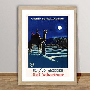 Poster da viaggio vintage Le Sud Algerien, Nuit Saharienne - Poster da viaggio retrò / Idea regalo / Decorazione da parete