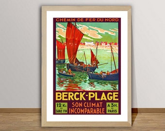 Poster de voyage vintage Berck Plage, France - Papier pour affiche, impression sur toile / idée cadeau