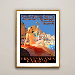 Atlantic City  Pennsylvania Rail Road Vintage Travel Poster - Poster Paper or Canvas Print / Gift Idea / Wall Decor