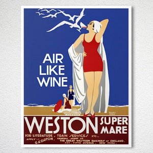 Air Like Wine Weston Super Mare Vintage Travel Poster Poster Paper or Canvas Print / Gift Idea / Wall Decor image 2