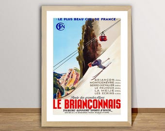 Route des Grandes Alpes, Le Briançonnais, France Vintage Ski Poster - Travel Art Print / Gift Idea / Wall Decor