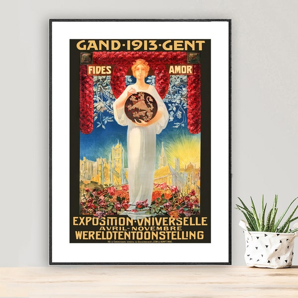 Gand 1913 Gent Exposition Universelle, Belgique Vintage Travel Poster - Poster Paper or Canvas Print / Gift Idea