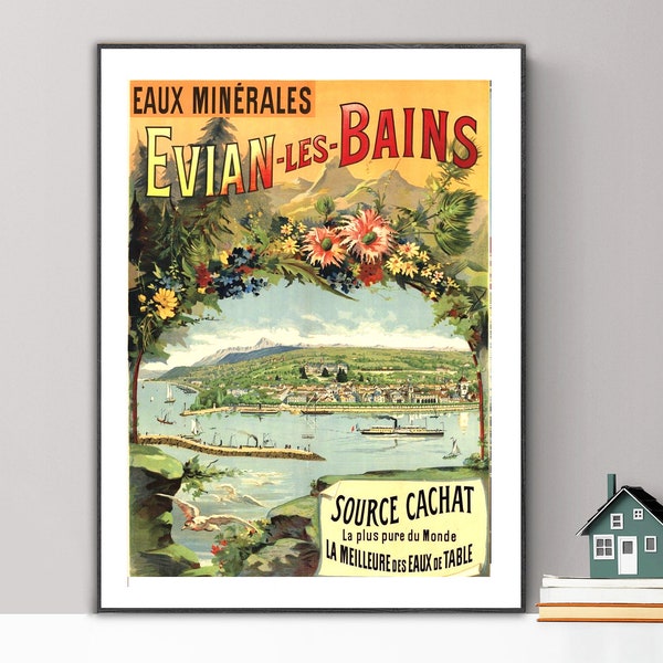 Evians Les Bains, France Vintage Travel Poster - Poster Print or Canvas Print / Gift Idea / Wall Decor