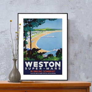 Weston Super Mare in Smiling Somerset, England Vintage Travel Poster Poster Paper or Canvas Print / Gift Idea / Wall Decor image 2