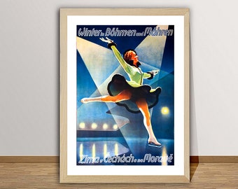 Vintage Ice Skating Poster: Winter in Böhmen und Mähren