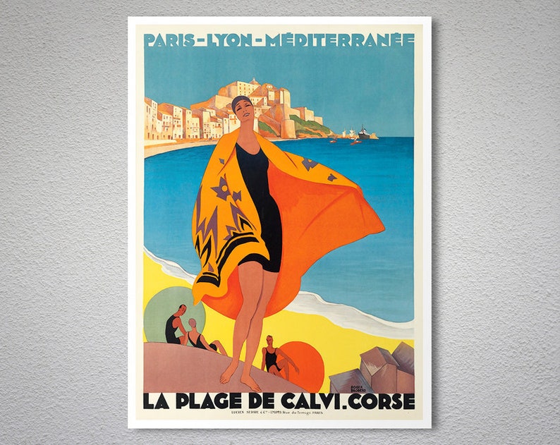 La Plage De Calvi Corse France Vintage Travel Poster Poster Paper Sticker Or Canvas Print Gift Idea Christmas Gift