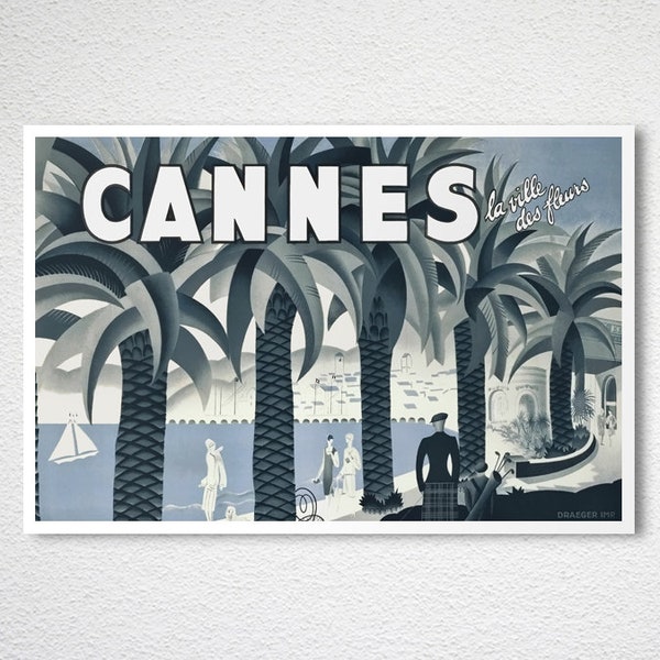 Cannes La Ville des Fleurs, Frankrijk Vintage reisposter - posterpapier of canvas print / cadeau idee