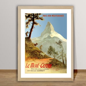 Le Mont Cervin, Zermatt  Vintage Travel Poster - Retro Mountain Cervin Poster / Gift Idea / Wall Decor