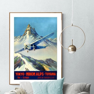 Tokyo Nihon Alps Toyama, Japan Air Transport Vintage Travel Poster - Tokyo Travel Memories  / Gift Idea / Wall Decor