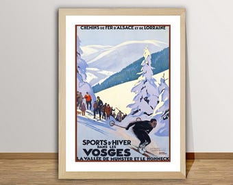 Sports d'Hiver dans Les Vosges, France Vintage Ski Poster - Skiing in France, Winter Sports Poster, Museum Quality Print