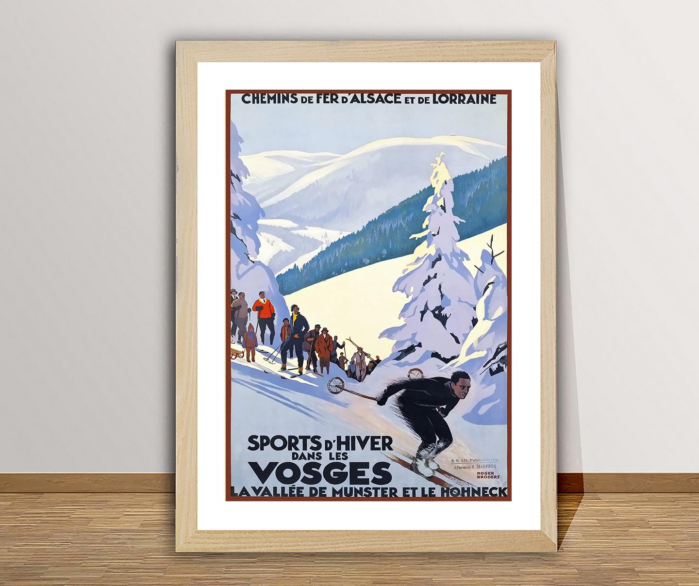 Sports d'Hiver dans Les Vosges, France Vintage Ski Poster - Skiing in France, Winter Sports Poster, Travel Art Print