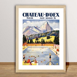 Chateau d&#39;Oex Suisse Vintage Travel Poster - Poster Paper or Canvas Print / Gift Idea