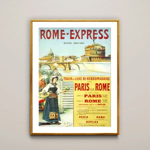 Poster di viaggio vintage Rome Express - Poster su carta o stampa su tela / Idea regalo / Decorazione da parete