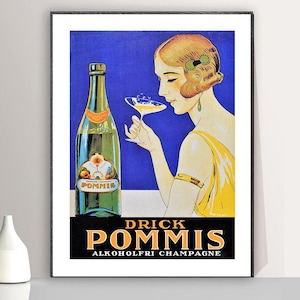 Vintage Drick Pommis Champagne Advertisement Art Print - Reproduction of a Vintage Artwork, Decorative Purposes Wall Decor