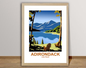 Adirondack Mountains Travel Poster: Lake Placid Art Print