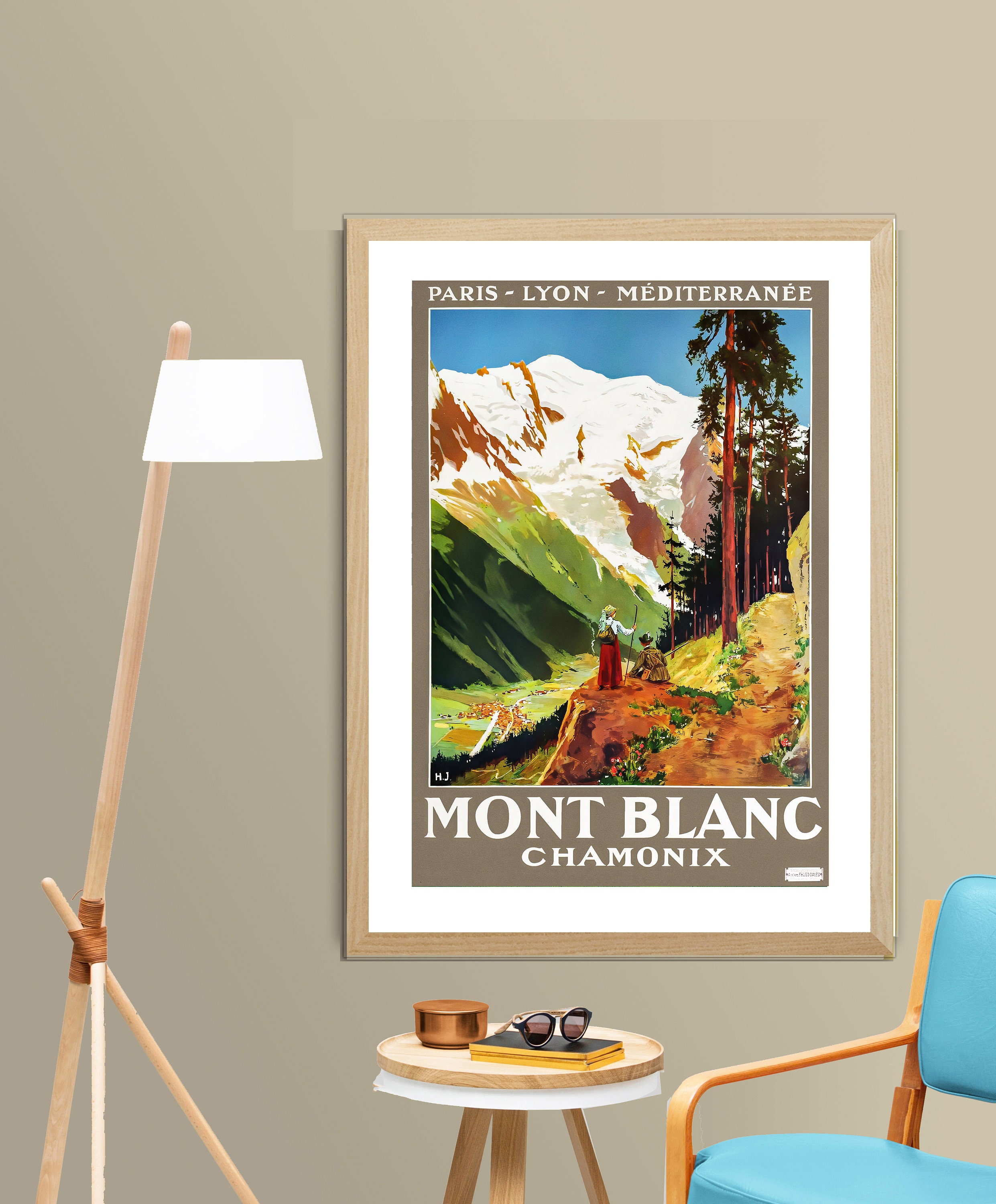 Mont Blanc Chamonix Vintage Travel Poster - Mont Blanc Poster, Travel Mont Blanc, Wall Art. Gift Idea
