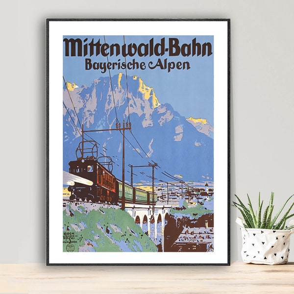 Mittenwald Bahn Bayerische Alpen Vintage Travel Poster - Poster Paper or Canvas Print / Gift Idea