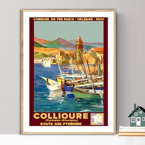 Collioure, Francia Poster di viaggio vintage - Carta per poster o stampa giclée su tela / Idea regalo / Wall Art