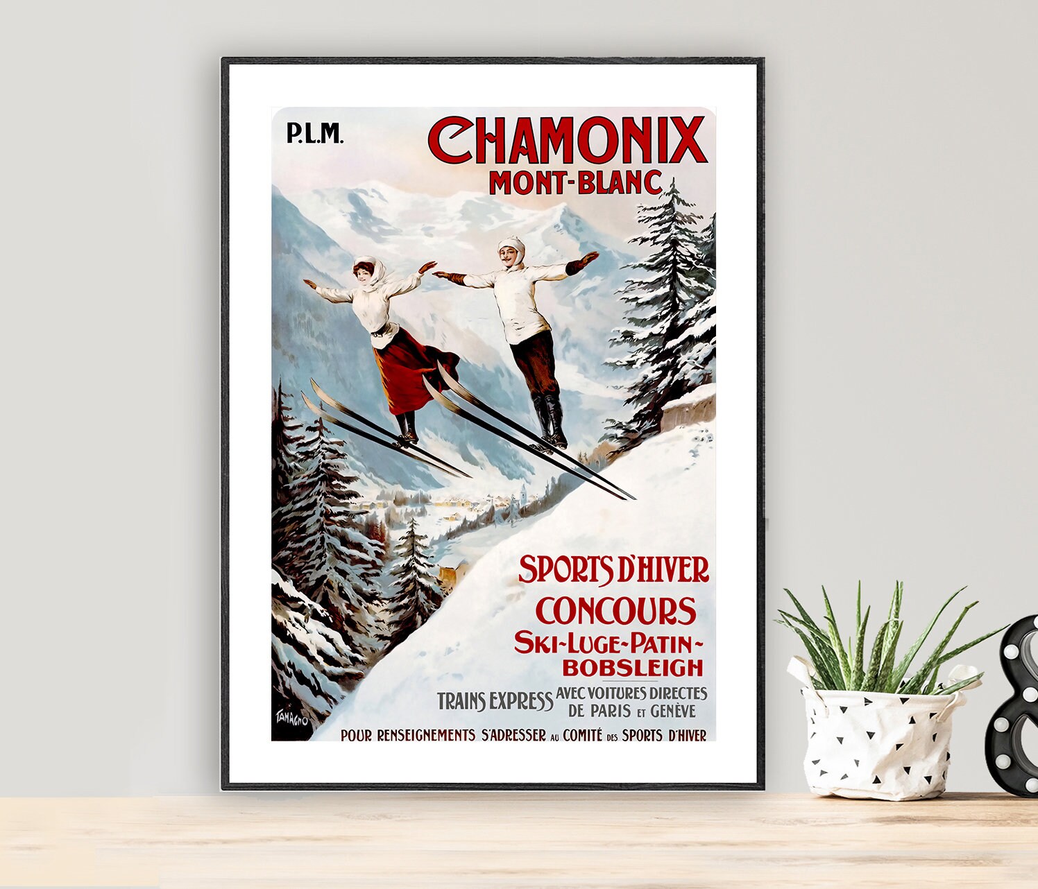 Chamonix Mont Blanc Vintage Ski Poster Poster Paper Sticker Etsy