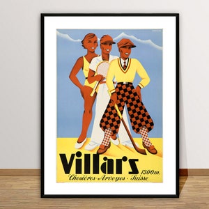 Villars Chesieres, Arveyes, Bretaye Suisse  Vintage Travel Poster - Ski Poster, Villars Print, Wall Decor, Gift Idea