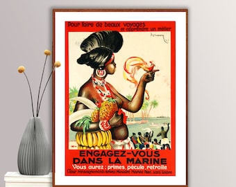 Engagez Vous dans La Marine Vintage Poster - Poster Paper or Canvas Print / Gift Idea / Wall Decor