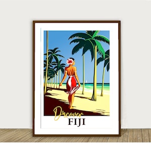 Discover Fiji  Travel Poster by Wed - Fiji Poster, Travel Fiji, Wall Decor, Gift Idea
