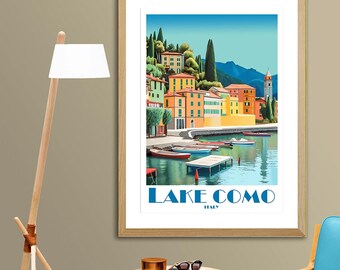Comomeer Italië reisposter van Wall Arty exclusief ontwerp - Comomeer poster, op twee na grootste Italiaanse meer, wanddecoratie,