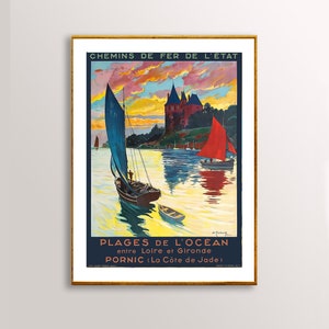 Plage de L'Ocean, Pornic (La Cote de Jade) Vintage Travel Poster - Poster Paper o Canvas Print / Gift Idea / Wall Decor