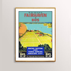 The Fair Lake by the Sea Fairhaven in autobus, Poster di viaggio vintage USA - Carta poster o stampa su tela / Idea regalo / Decorazione murale