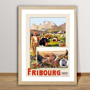 Fribourg, Switzerland  Vintage Travel Poster - Retro Wall Art / Gift Idea / Wall Decor