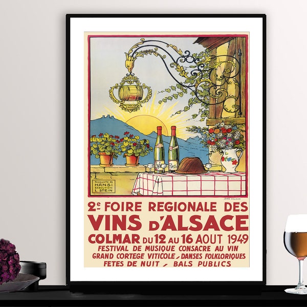 Vins d'Alsace Vintage Food&Drink Poster Druck - Getränke Drucke, Wein Kunstwerke, Getränke Drucke, Wanddeko