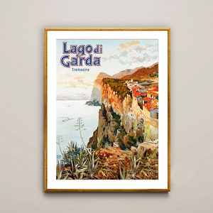 Lago di Garda, Tremosine, Italia Poster di viaggio vintage - Carta per poster o stampa su tela / Idea regalo / Decorazione da parete