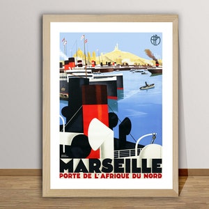 Poster di viaggio vintage di Marsiglia, Francia - Carta per poster, adesivo o stampa su tela / Idea regalo / Decorazione murale