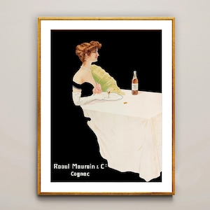 Impresión artística vintage de Raoul Maurain sobre un anuncio de coñac: reproducción de una obra de arte vintage, decoración de pared con fines decorativos.