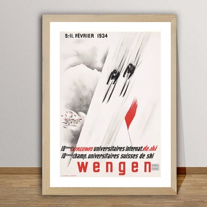 Wengen Switzerland Vintage Ski Poster - Winter Sports Print / Gift Idea / Wall Decor