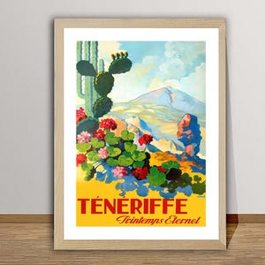 Poster de voyage vintage Ténériffe Espagne - Poster papier ou toile / Idée cadeau / Décoration murale
