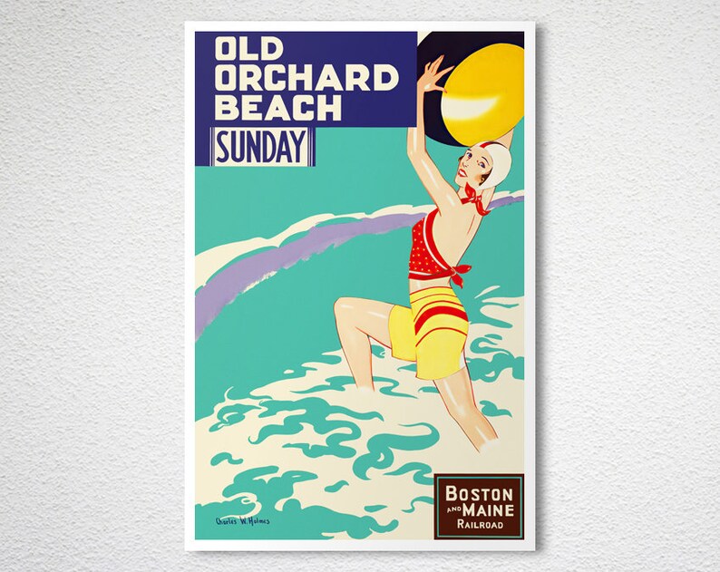 Old Orchard Beach Vintage Travel Poster Poster Paper or Etsy