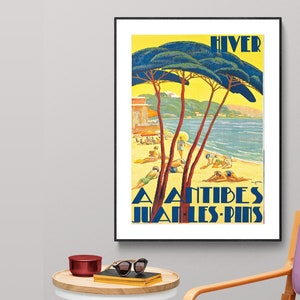 Antibes Juan Les Pins, Francia Vintage Travel Poster - Impresión de póster o Impresión de lienzo / Idea de regalo / Decoración de pared