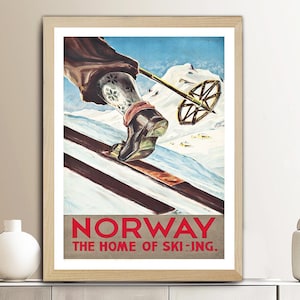 Norwegen - Die Heimat des Vintage-Reise-Poster - Reiseerinnerungen von Norwegen / Geschenke für Skifahrer in Norwegen / Wanddekoration