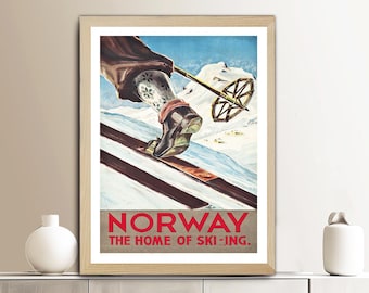 Norway The Home of the Vintage Travel Poster - Travel Memories of Norway /Gifts for Ski Lovers in Norway / Wall Decor