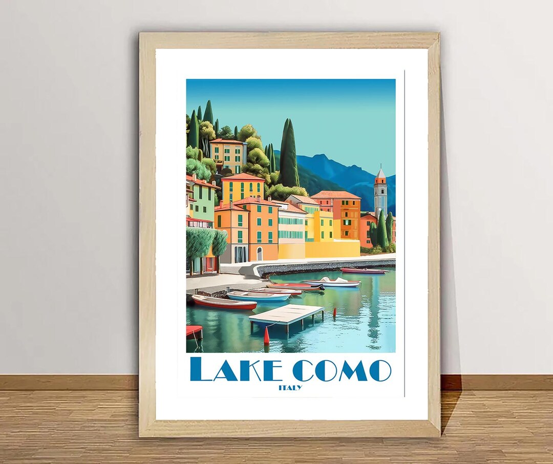 lake como italy travel poster art print (digital... Lake Como Italy Travel Poster: Italian Lake Art Print - Etsy